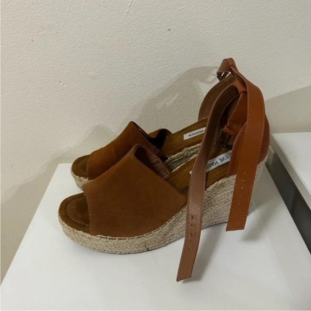 Steve‎ Madden Bohemian Wedge Authentic Leather Espadrilles Size 10